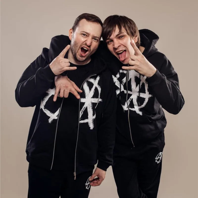 Black harajuku oversized streetwear hoodie with white graffiti anarchy symbol for aesthetic goth y2k style