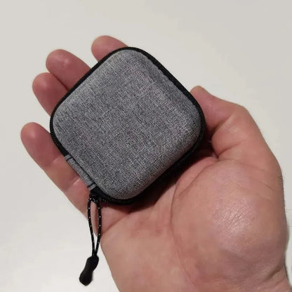 Gray textured fabric portable shockproof headphone earphone accessories case with black zipper and pull tab