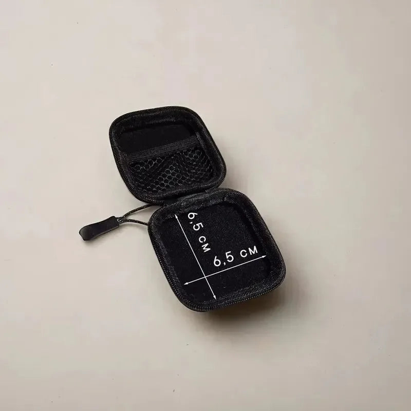 Black square-shaped portable shockproof headphone earphone accessories case with mesh lining and pull-tab zipper