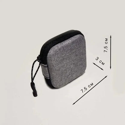Gray textured fabric portable shockproof headphone earphone accessories case with black zipper and pull tab