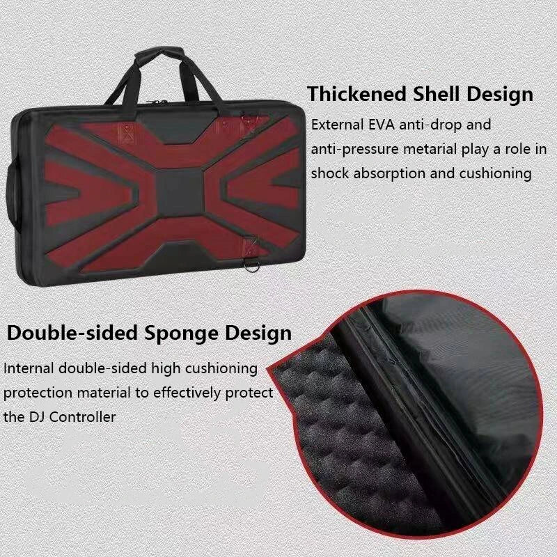 Black and red eva shell shockproof zipper disk case with reinforced x pattern for pionner dj controller mixer ddj-sb3 ddj