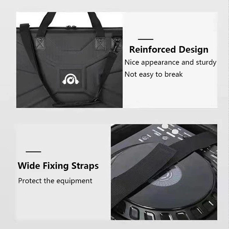 Black reinforced hard protective case for pionner dj controller with shockproof zipper disk and sturdy straps for secure transport