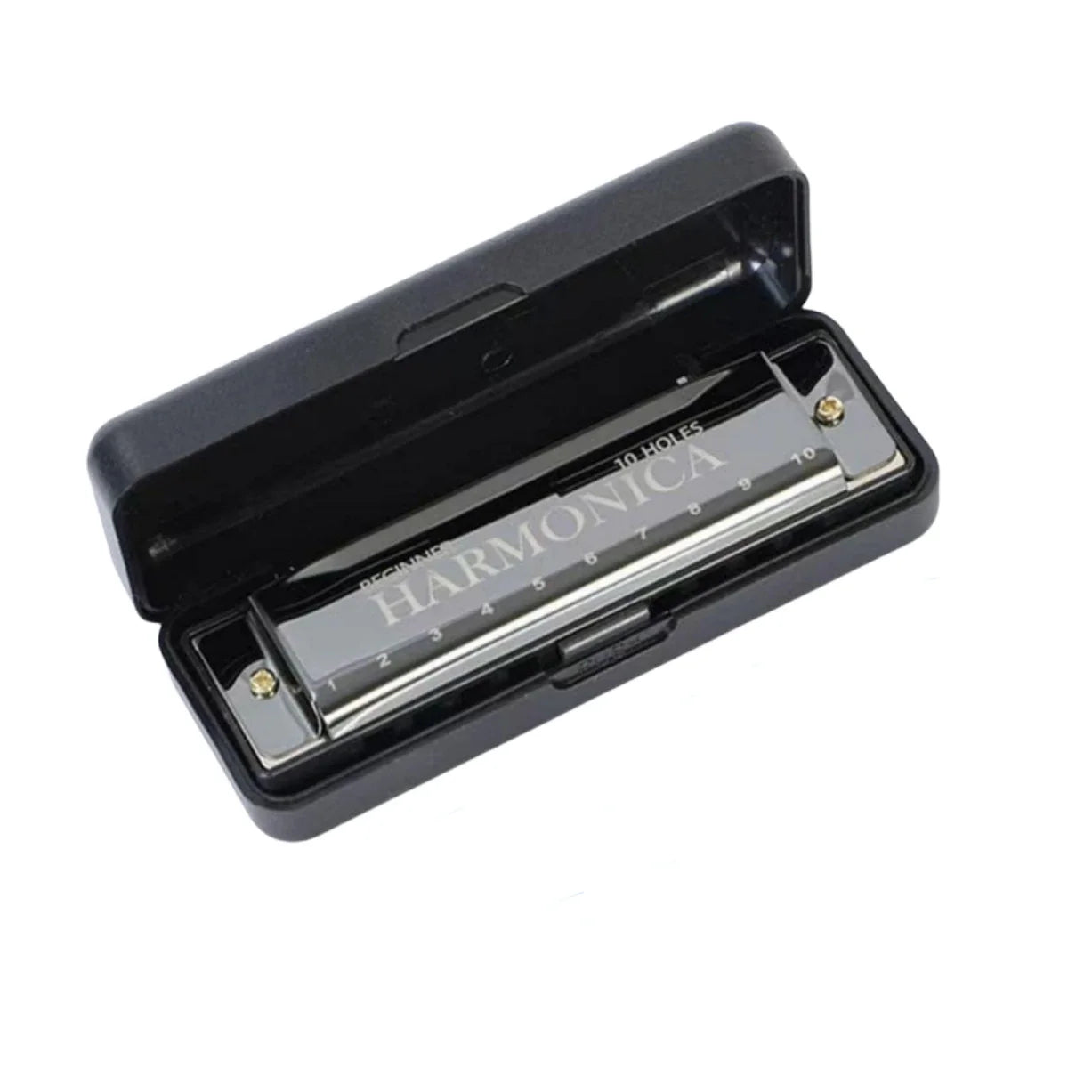 A sleek black harmonica with 10 holes diatonic key in c blues harp mouth for beginners kids adults with storage case