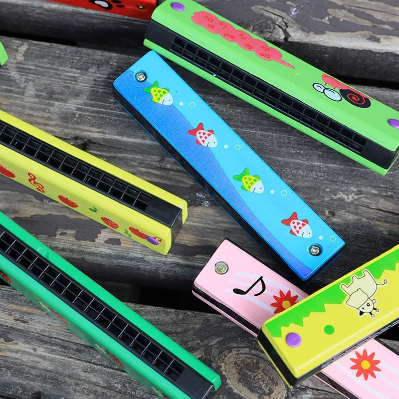 Colorful plastic harmonica toy with playful fish and musical note designs educational musical instrument for preschool children beginner