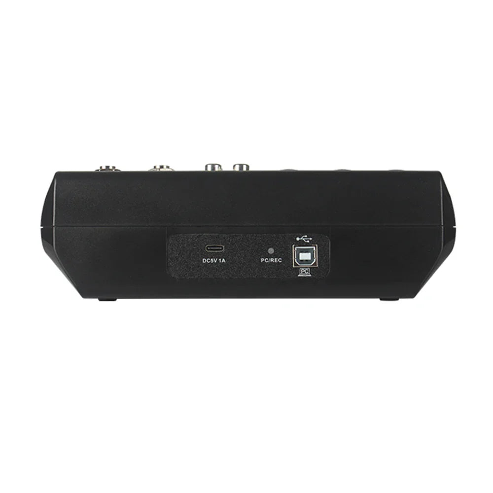 Black hd a4 a5 audio interface showing usb and dc power ports for console mixer professional streaming dj audio use