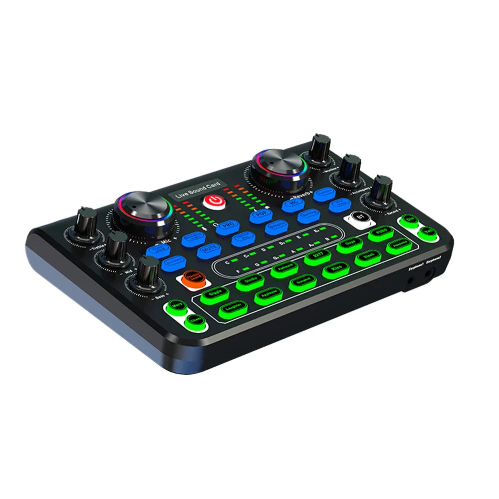 Black x60 sound card with colorful illuminated buttons and knobs professional sound cards for karaoke broadcast ktv