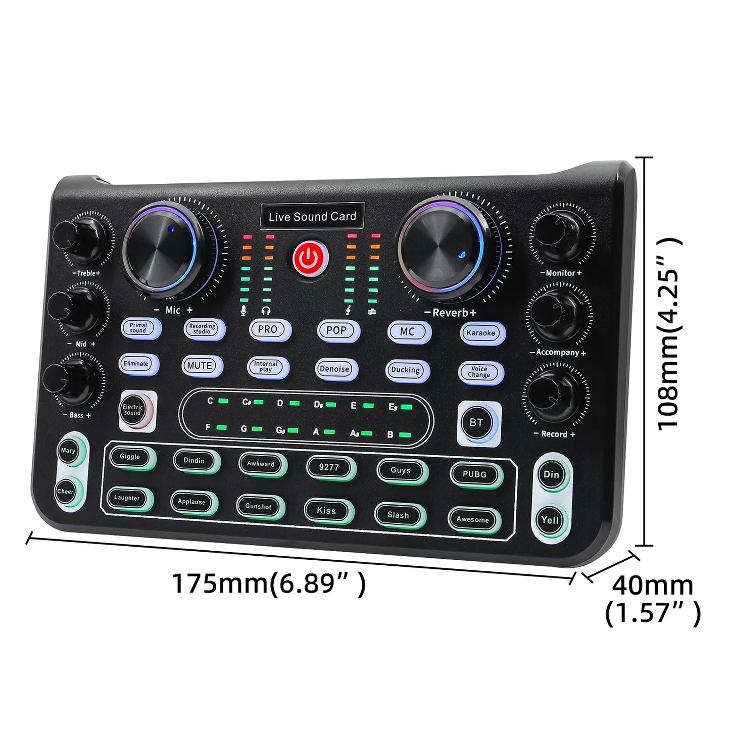 Black rectangular x60 sound card with knobs buttons and led indicators for professional karaoke broadcast ktv use