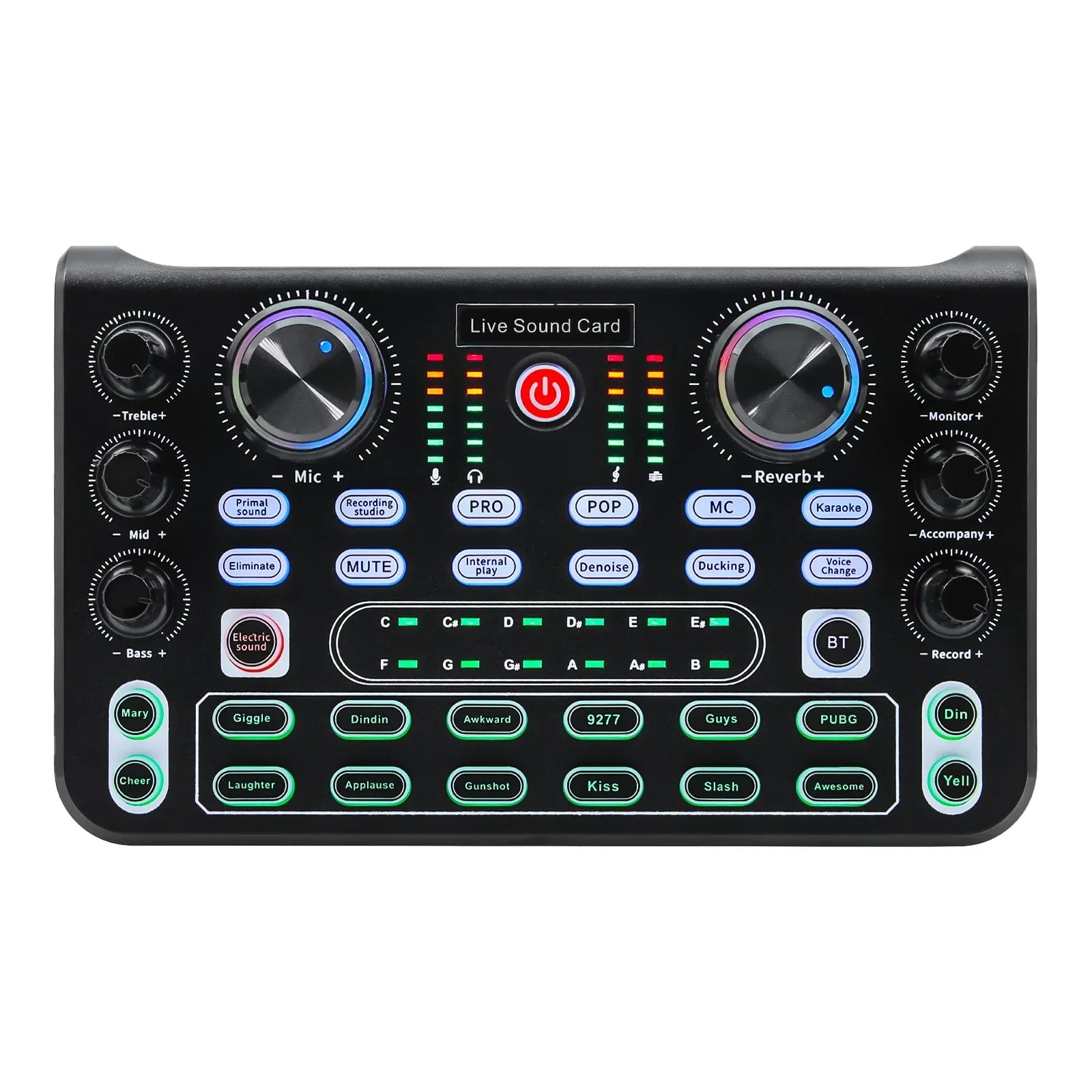 Black rectangular hd x60 sound card with colorful illuminated controls for professional sound cards karaoke broadcast ktv use