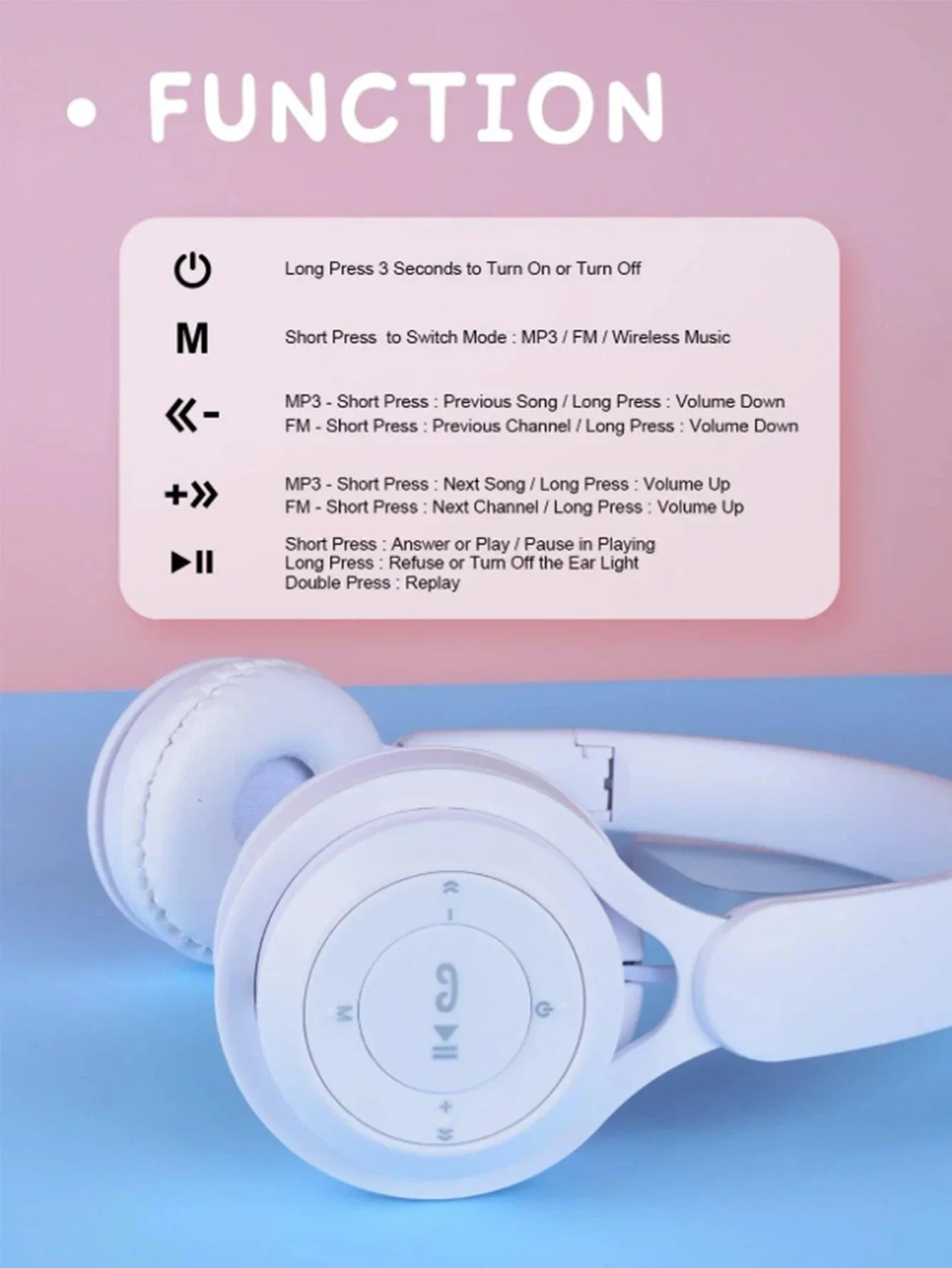 White over-ear bluetooth headphones hifi with circular control panel soft earcups foldable portable sound quality seamless delay