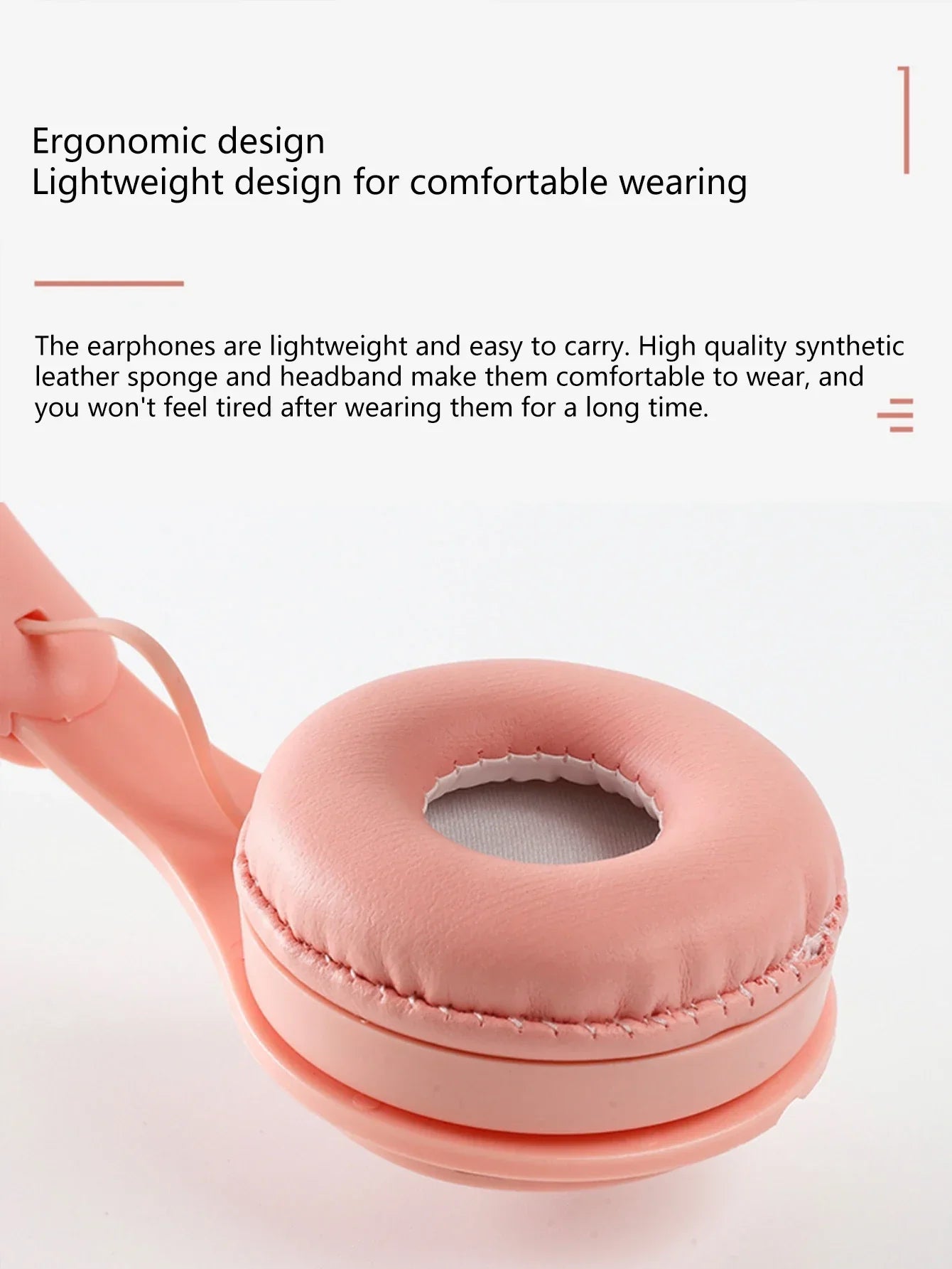 Pastel pink bluetooth headphones hifi with soft synthetic leather padding and foldable portable lightweight design