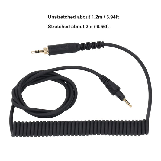 Black coiled headphone sound cable with 3.5mm plugs and textured grip for pioneer dj hdj cue1bt and speakers