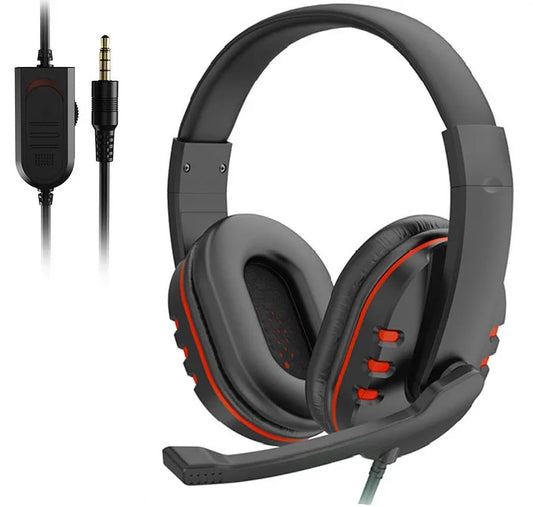 Black and red wired gaming headset with padded earcups and flexible microphone for game pc chat and ps4 use