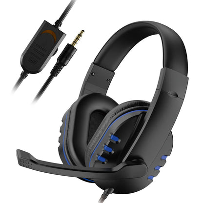 Black wired gaming headset with blue accent lighting detachable microphone for game pc chat and ps4 use