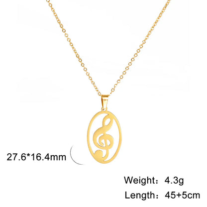 Gold-toned stainless steel note treble necklace with cut-out heart music note pendant gift for men women and children