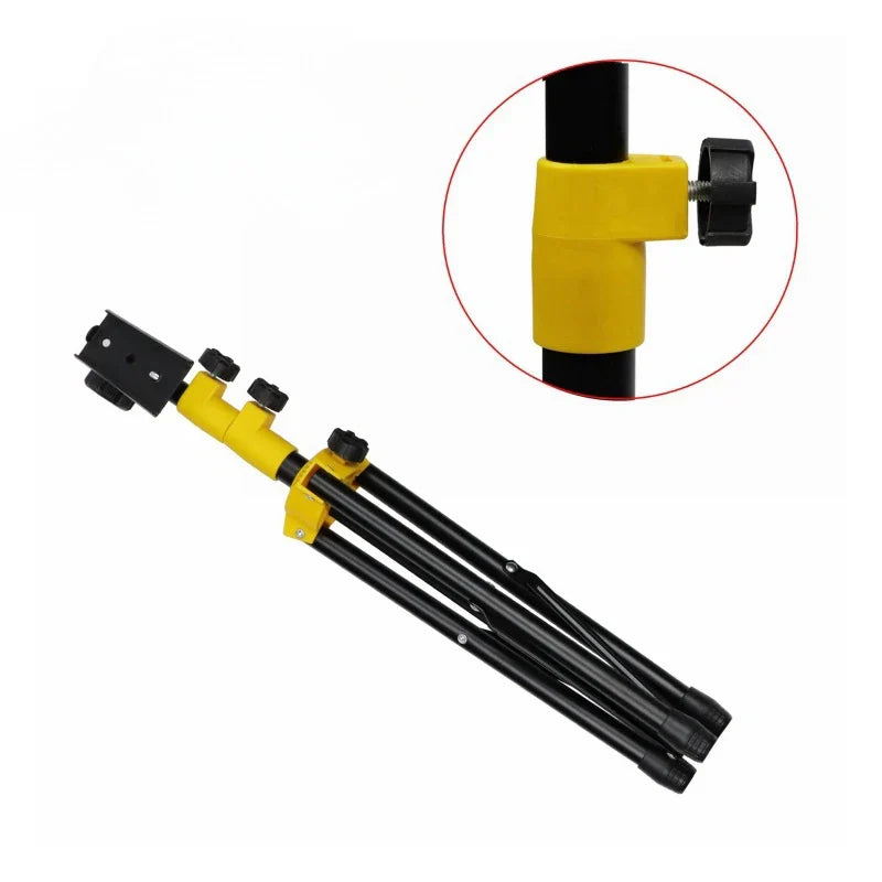 Yellow and black heavy duty foldable adjustable tripod with quick release plate and carrying bag waterproof for music stand height
