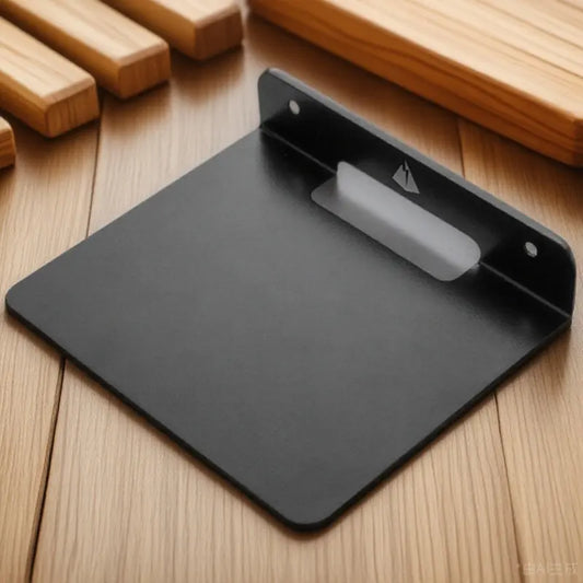 Black heavy duty metal speaker wall mount with minimalist design and transparent slot for speakers space saving storage
