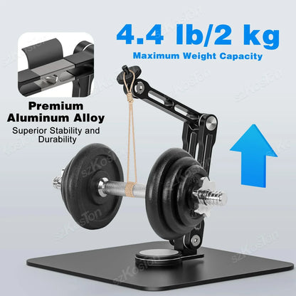 Black premium aluminum alloy dumbbell stand with adjustable arm and base for secure weight support in recording podcasting streaming setup