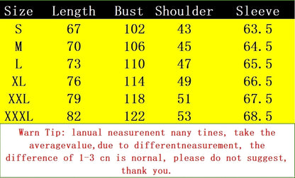 Yellow table with black text displaying size measurements for koch hk fashion m4 gun pullover streetwear autumn hoodie