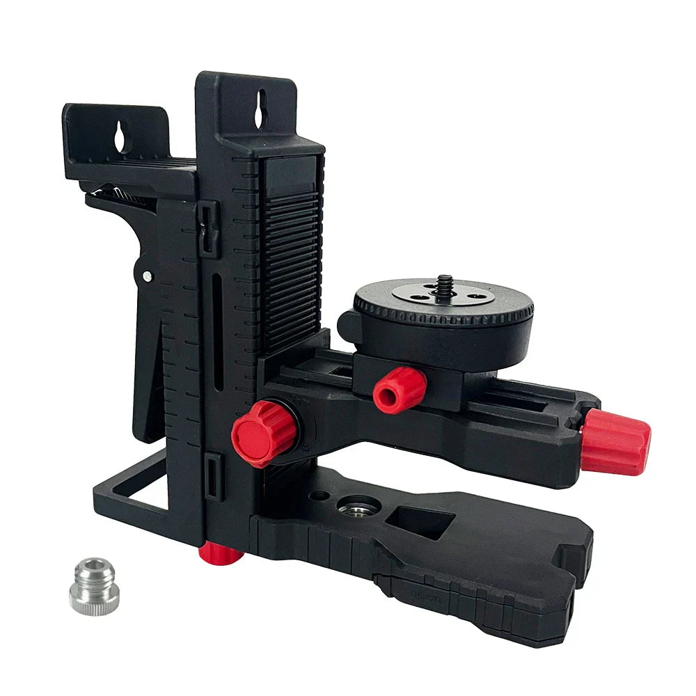 Black plastic heipoe dj1100 l-shaped laser level bracket with red adjustment knobs and circular mounting plate
