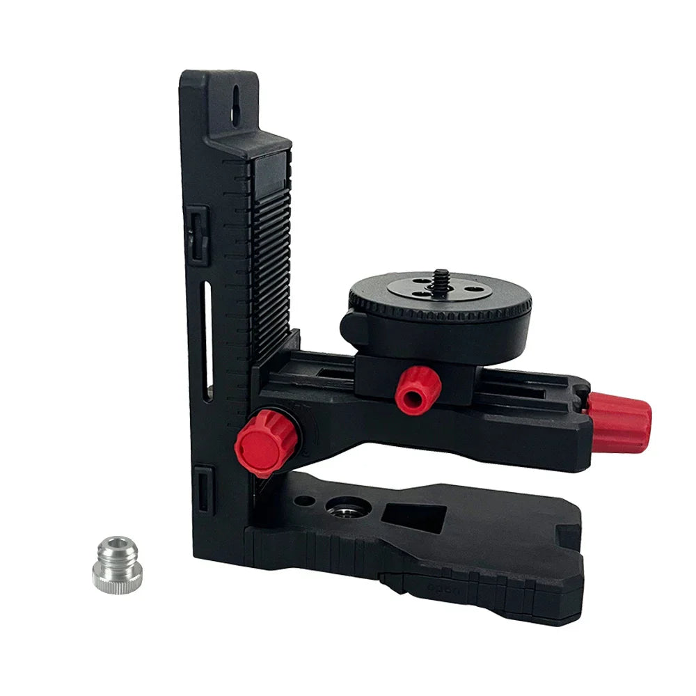 Black plastic heipoe dj1100 l-shaped laser level bracket with red adjustment knobs and circular mounting plate