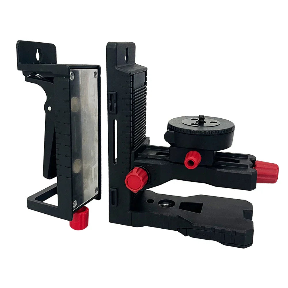 Black plastic heipoe dj1100 l-shaped laser level bracket with red knobs and transparent measurement window for mounting