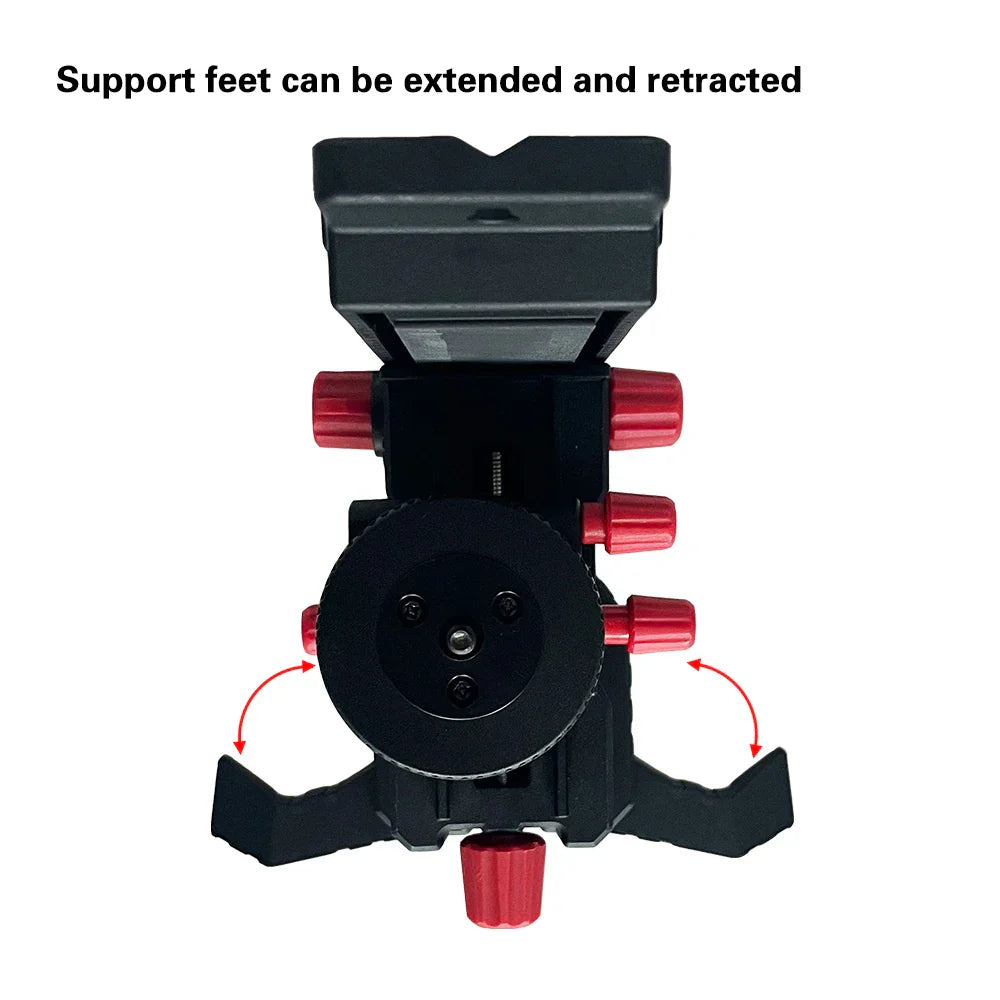 Black and red adjustable camera tripod head with extendable feet for heipoe dj1100 l-shaped laser level bracket use