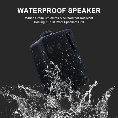 Black herdio 3.5 inch outdoor bluetooth speakers waterproof with rugged marine-grade design and rust-proof grill durable mountable loud