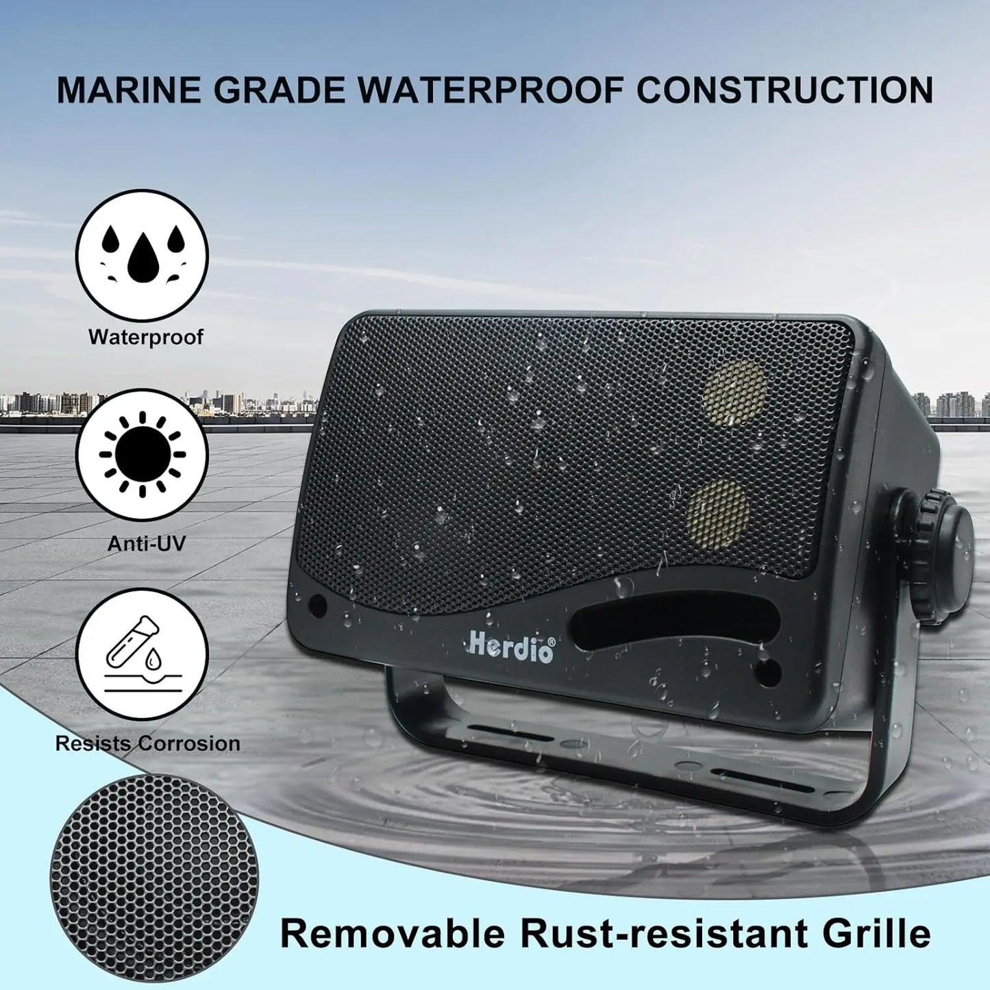 Black herdio 3.5 inch premium mountable wall wired waterproof outdoor speakers passive with rust-resistant grille