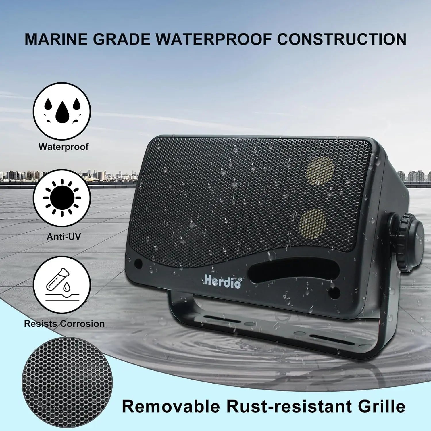Black herdio 3.5 inch premium mountable wall wired waterproof outdoor speakers passive with rust-resistant grille