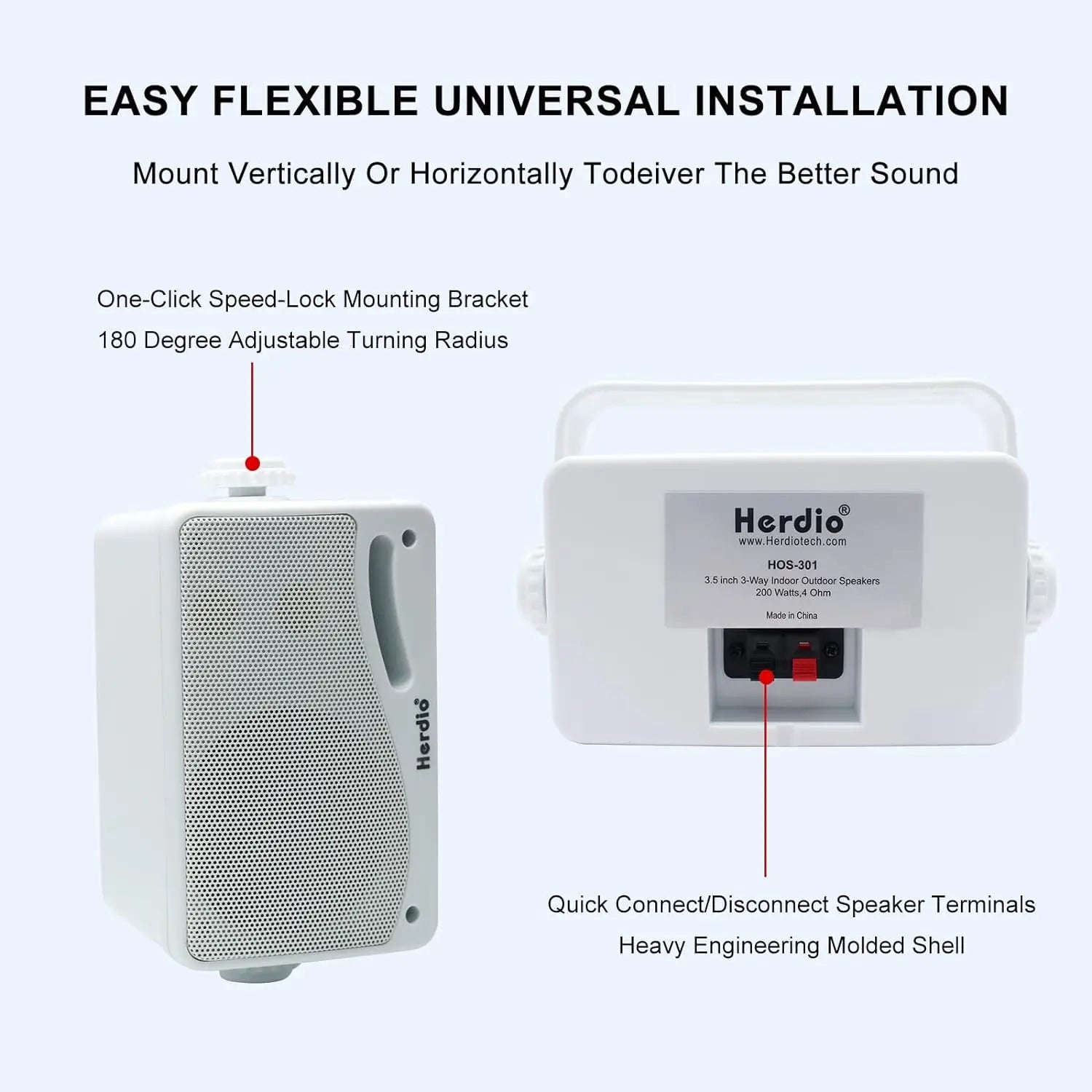 White herd io hos-301 3.5 inch premium mountable wall outdoor speakers passive with perforated grille and molded shell for superior sound