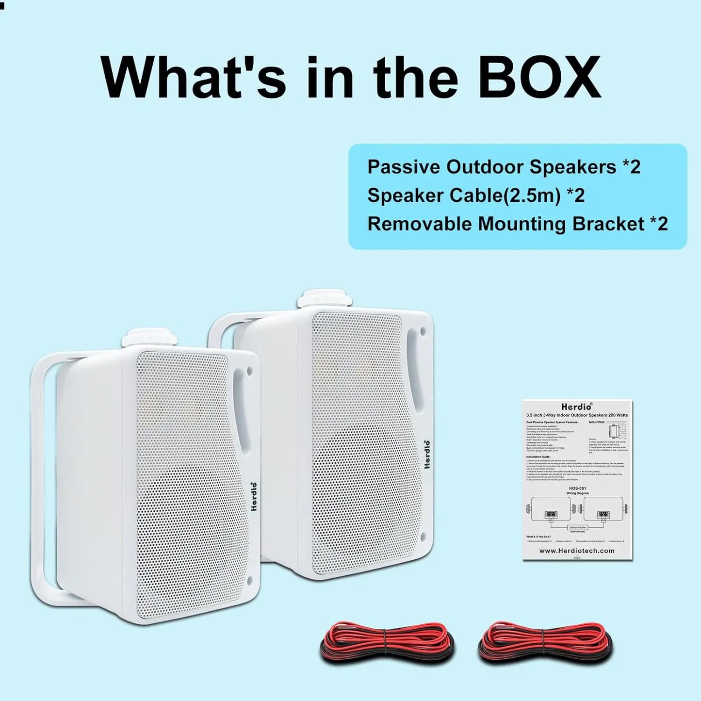 White plastic herdios 3.5 inch outdoor speakers passive wired waterproof premium mountable wall grills with handles