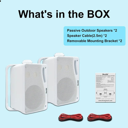 White plastic herdios 3.5 inch outdoor speakers passive wired waterproof premium mountable wall grills with handles