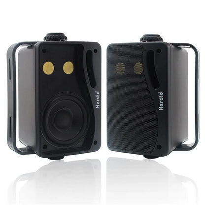 Black herdio 3.5 inch passive outdoor speakers with gold accents and textured grille for patio marine boat use