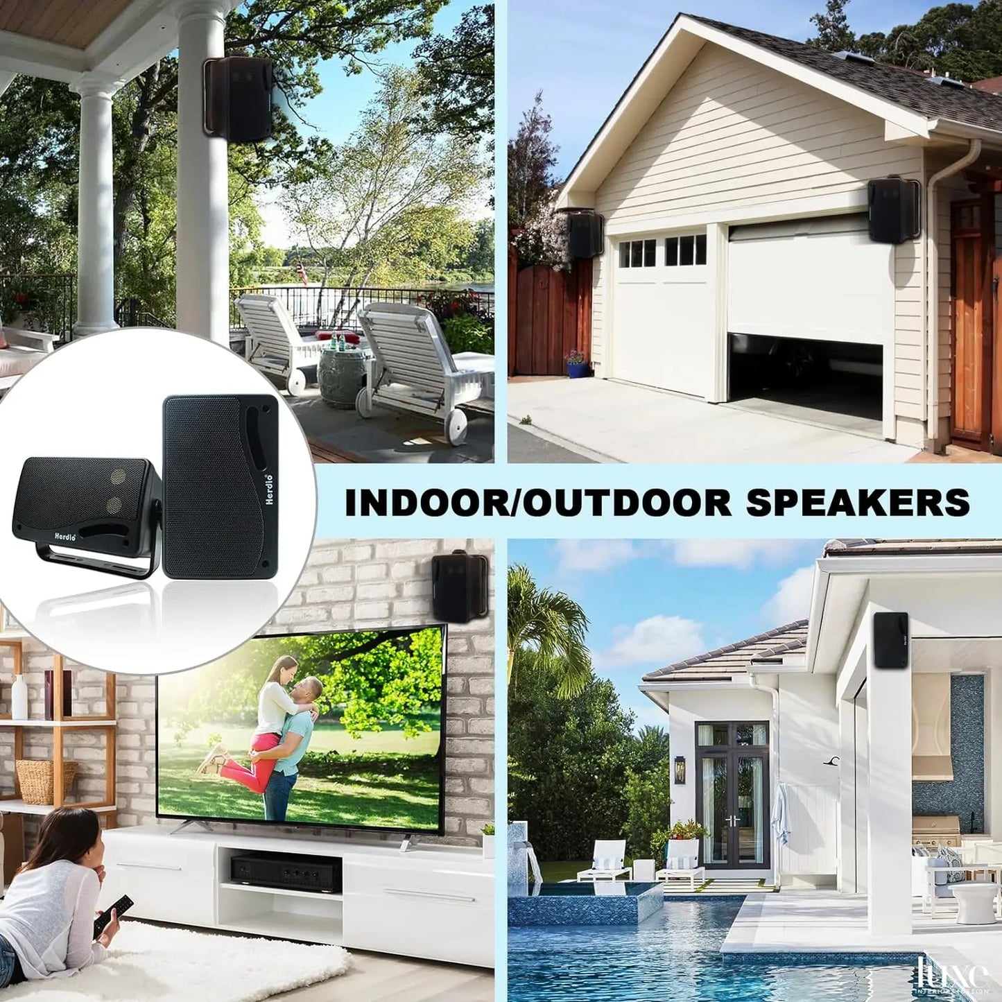Black rectangular herdio 3.5 inch passive outdoor speakers with textured grille for patio marine boat premium mountable wall use