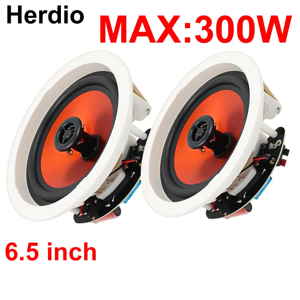 White and orange 6.5 inch herdlo flush mount in-ceiling speaker 2pcs passive for bathrooms bedrooms kitchens