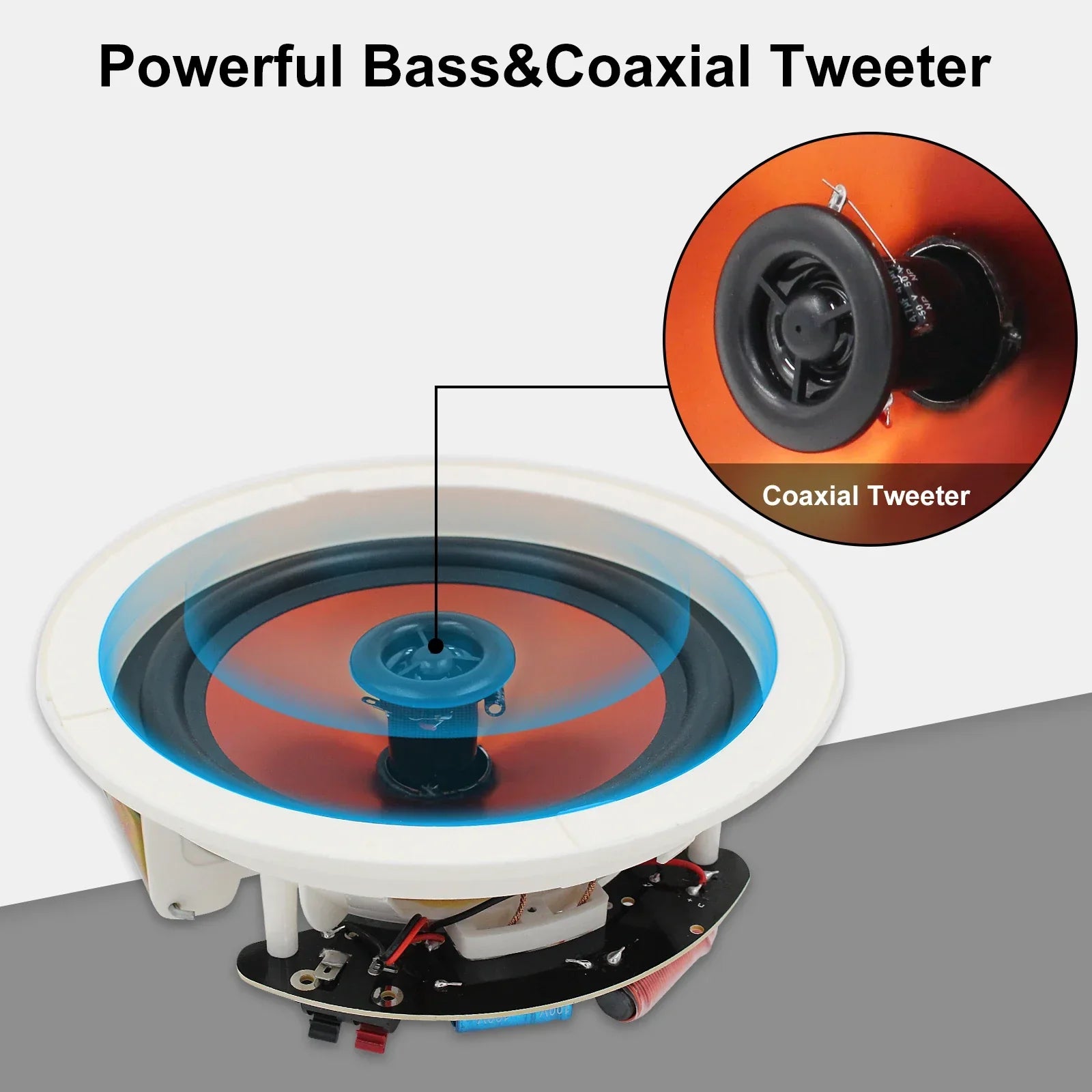 White circular herd io 6.5 inch speaker home recessed with blue cone and coaxial tweeter for bedroom bathroom 2pcs 300w ceiling bluetooth