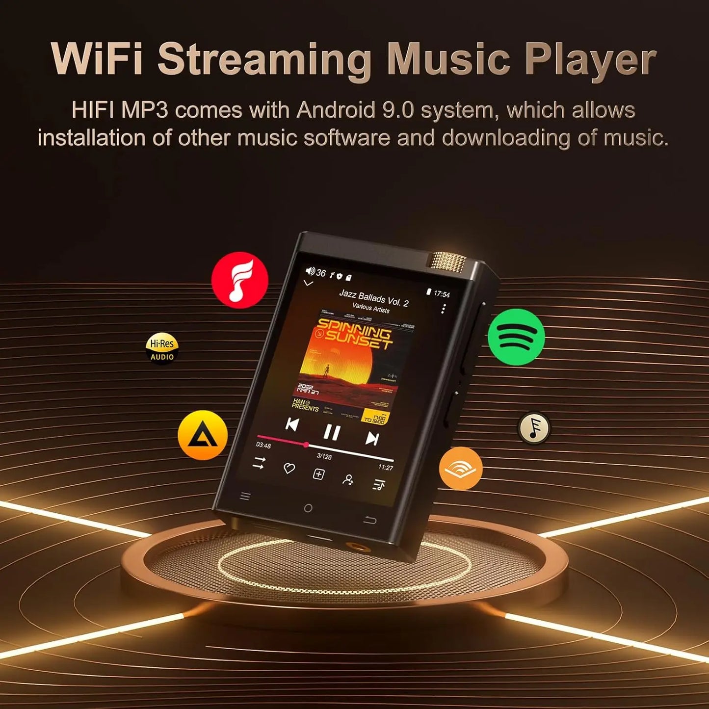 Black rectangular hi-fi mp3 player wifi oilsky lossless with touchscreen android 9.0 and lossless dsd high-resolution audio