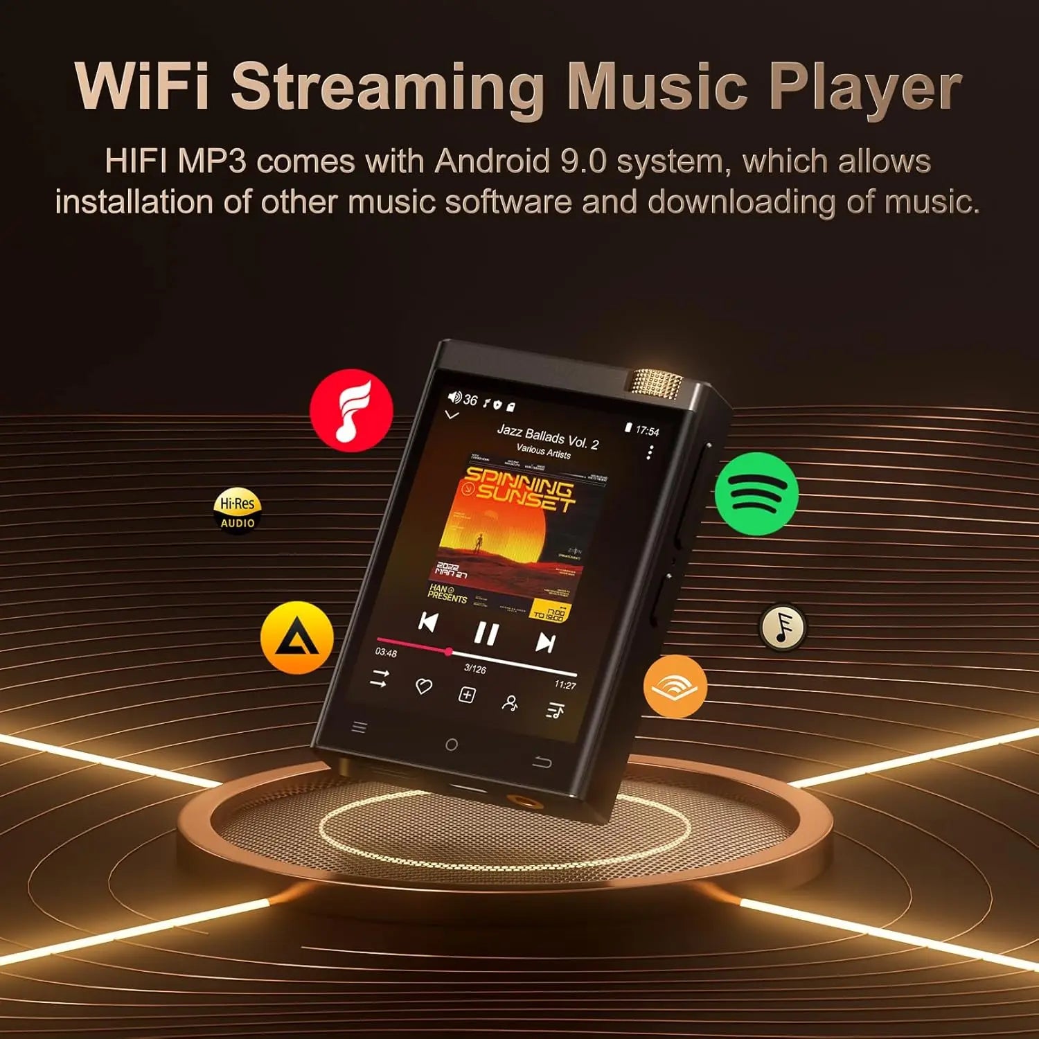 Black rectangular hi-fi mp3 player wifi oilsky lossless with touchscreen android 9.0 and lossless dsd high-resolution audio