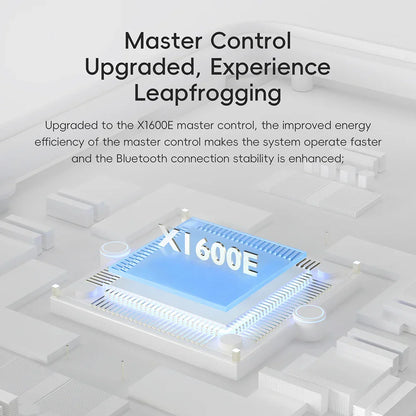 Blue-lit x1600e master control chip with metallic pins on circuit board in hiby r1 dsd256 pcm384khz 32bit audio player