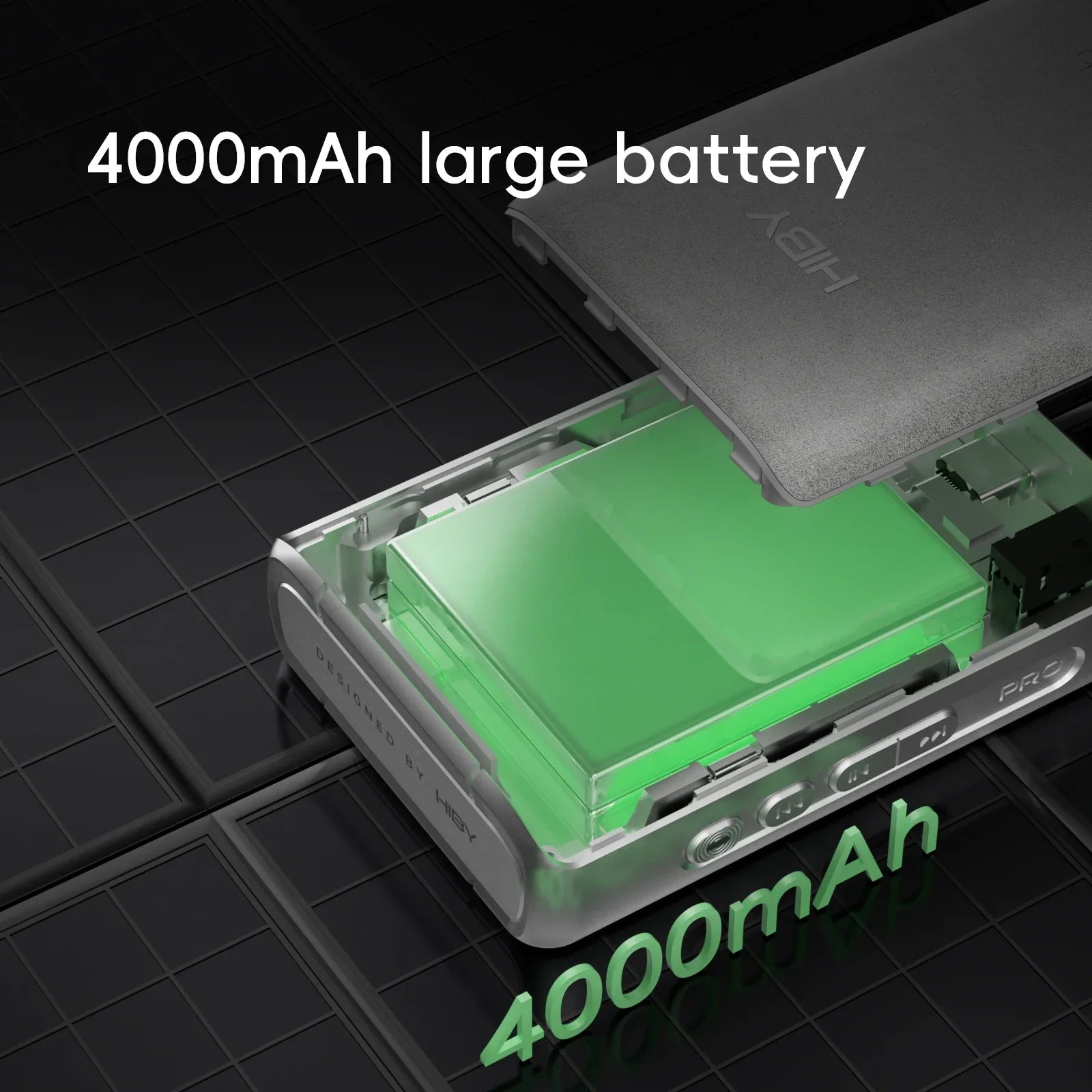 Silver hiby pro portable power bank with 4000mah large battery and transparent green casing for opa1622 headphone use with 480mw output pocket cannon