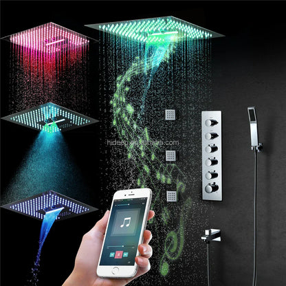 Hideep led thermostatic shower set with smart led music shower head color-changing lights and multifunction spa features
