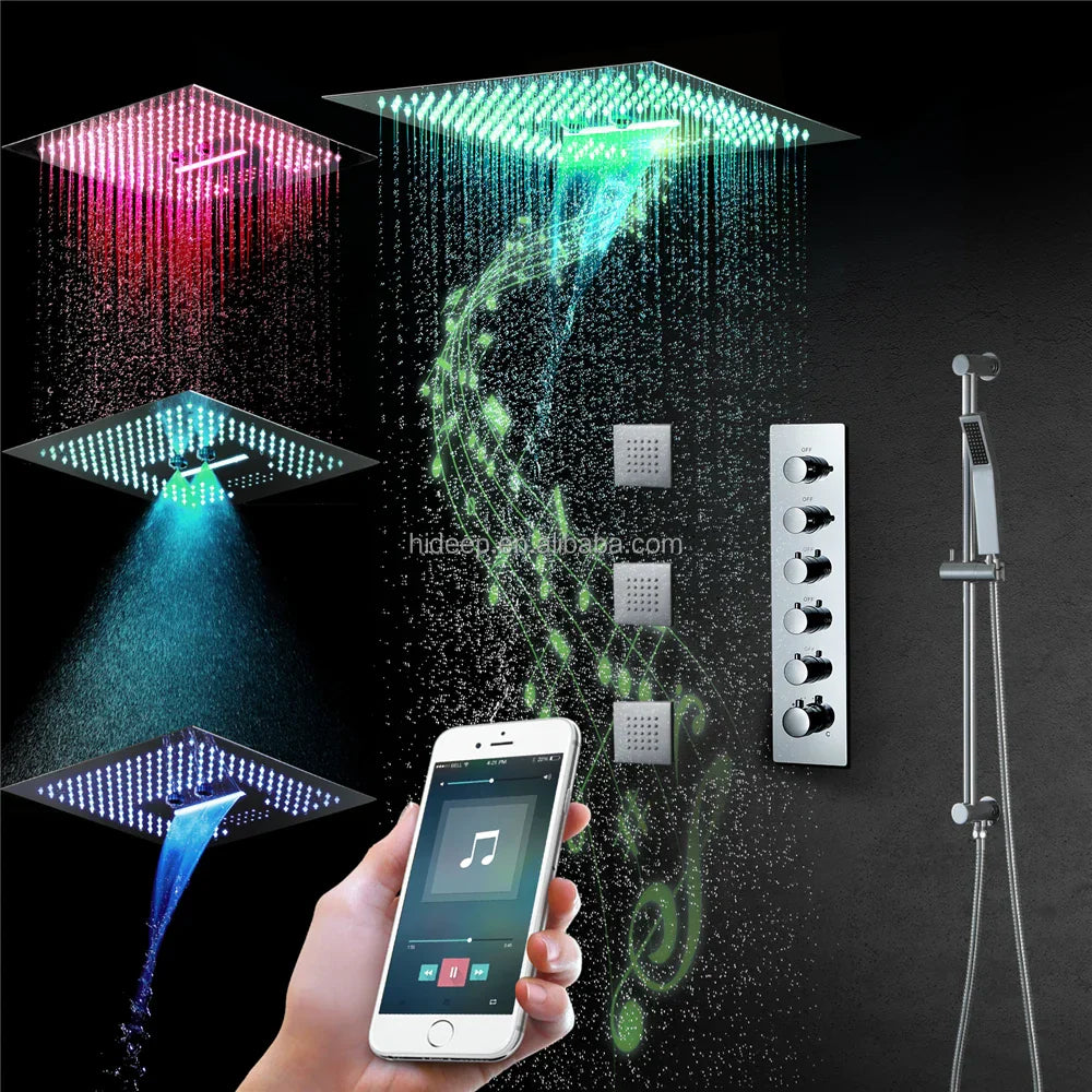 Hideep led shower thermostatic multifunction spa set with smart led music shower and color-changing lights water flow