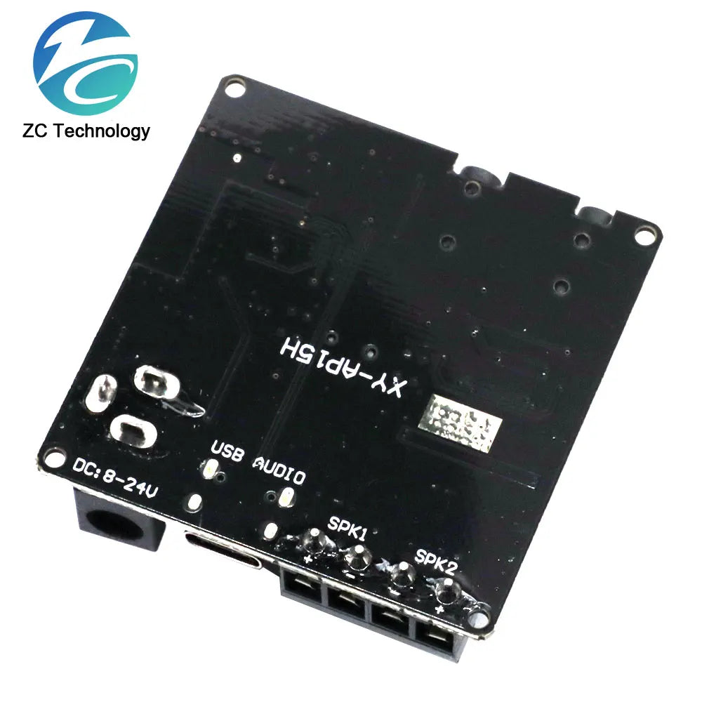 Black rectangular digital amplifier board with labeled ports and components for ap15h stereo 24v home theater use