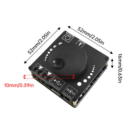 Black rectangular digital amplifier ap15h stereo with central knob usb audio and dc input 12v 24v ports visible
