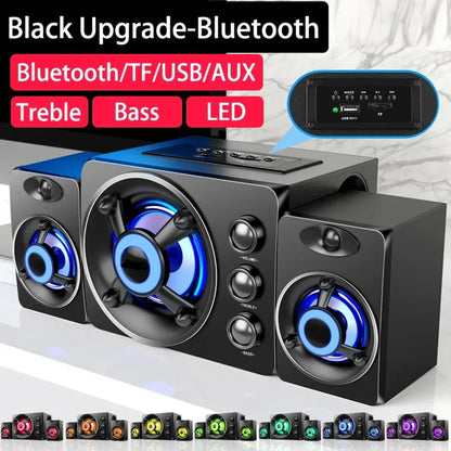 Black hifi 3d stereo speakers colorful led with blue led-lit drivers and wired wireless bluetooth for home theater use