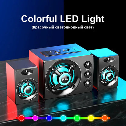Black and red hifi 3d stereo speakers with colorful led lights and wireless bluetooth audio for home theater use