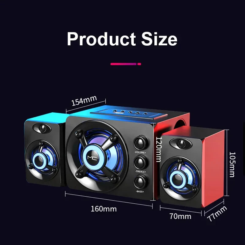 Black and red hifi 3d stereo speakers colorful led with wireless bluetooth audio and central control panel for home theater