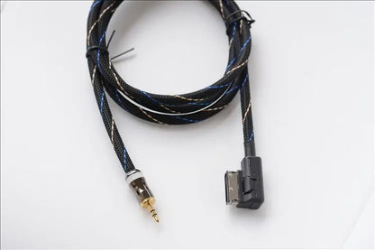 Hifi excellent ami black and blue braided aux cable with gold 3.5mm jack and angled usb-c for skoda music interface mmi