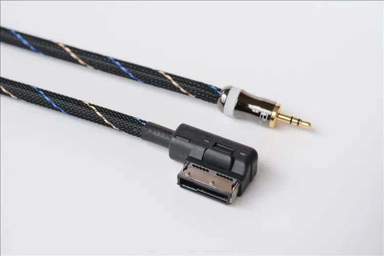 HiFi excellent ami black braided audio cable with blue silver stripes and gold 3.5mm jack for skoda music interface mmi