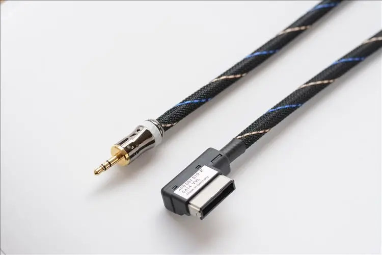 Black braided HiFi Excellent AMI AUX cable with blue gold stripes for Audi and Skoda music interface MMI with 3.5mm jack
